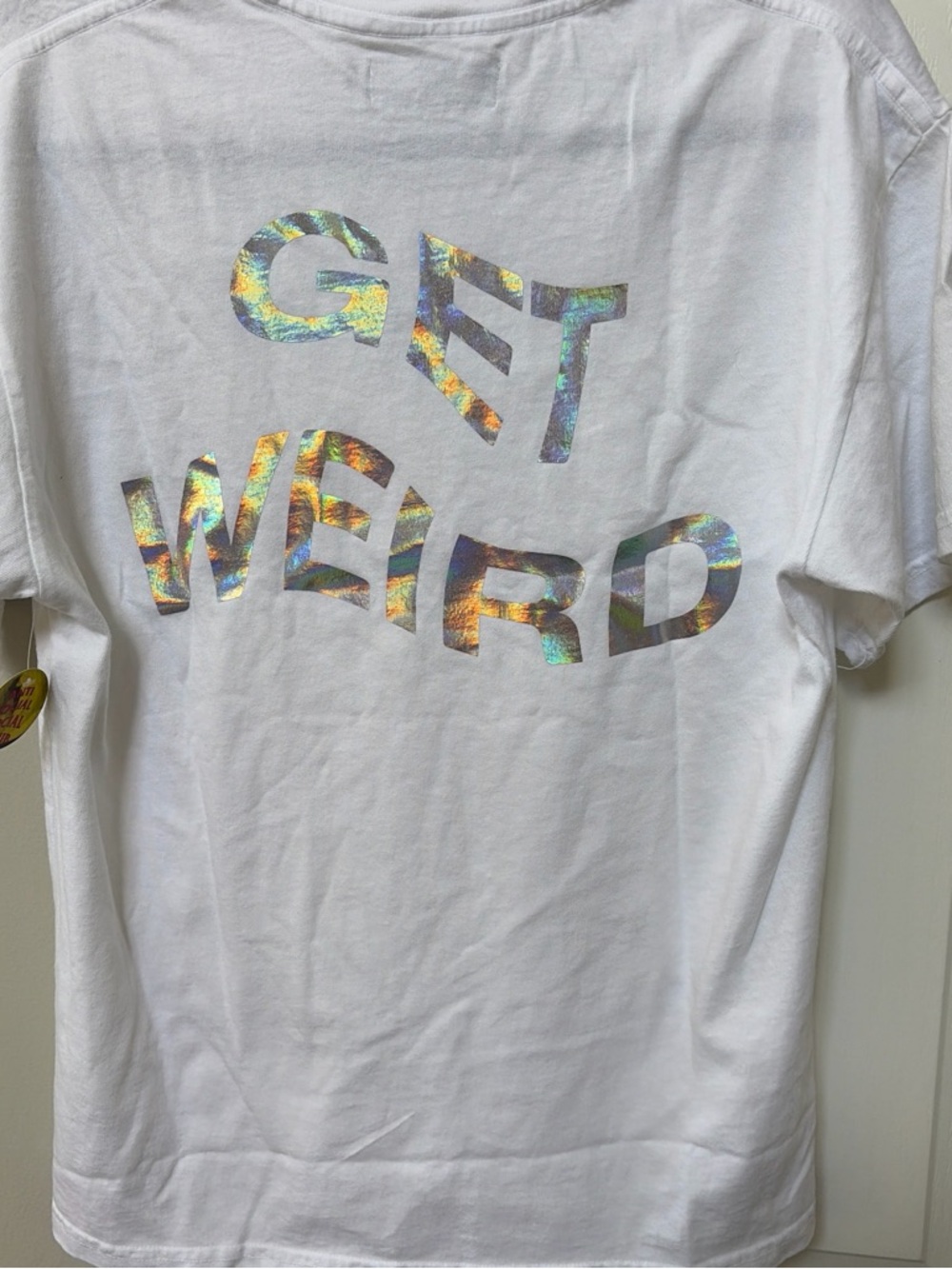 Anti Social Social Club White Tee with Holographic GET WEIRD Print